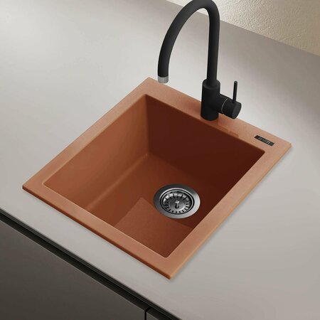 RUVATI 16 x 20 inch epiGranite Drop-in Topmount Granite Composite Single Bowl Kitchen Sink Clay RVG1016TC